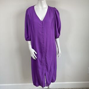 J. Jill Puff Sleeves Button Front Midi Dress L Cottage Lagenlook Kaftan Summer